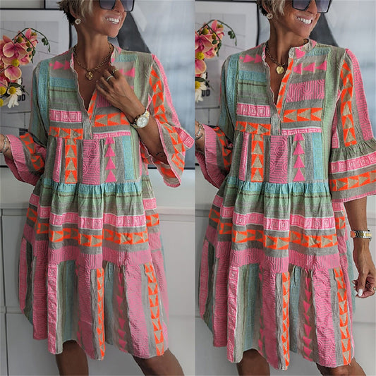 Bohemian Geo patterned midi dress 3104