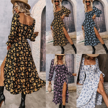 Bohemian split hem tie front floral maxi dress 3095