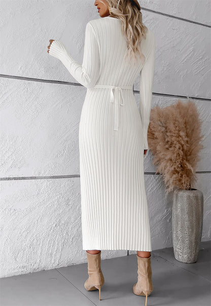 Slim fit ribbed knit long sleeve Bodycon midi sweater dress 3125