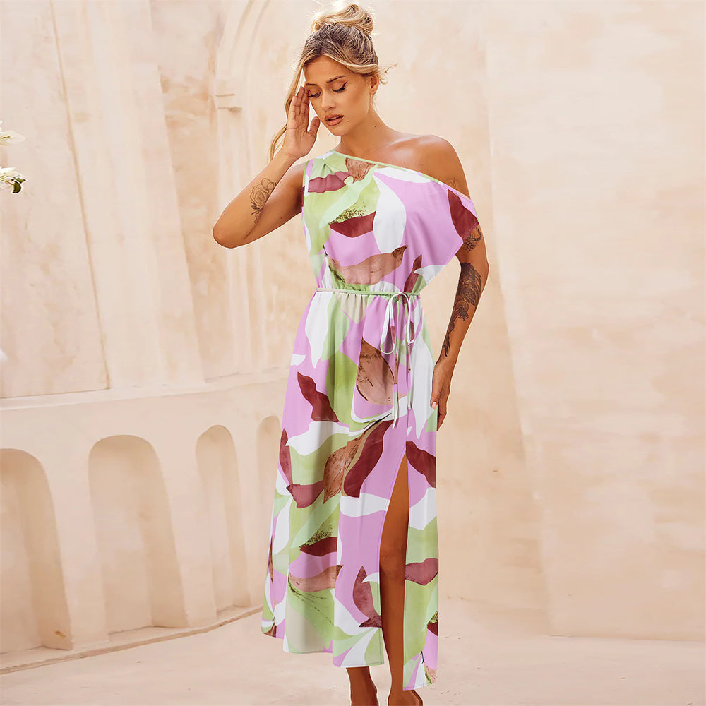 Abstract Print Asymmetrical Dress 3009 Purple