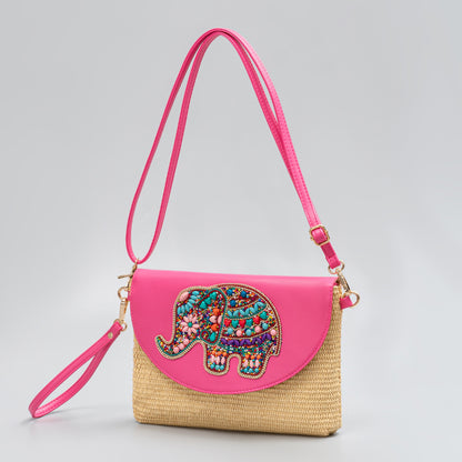 Artisanal Beaded Crossbody Bag 2881 Rose red