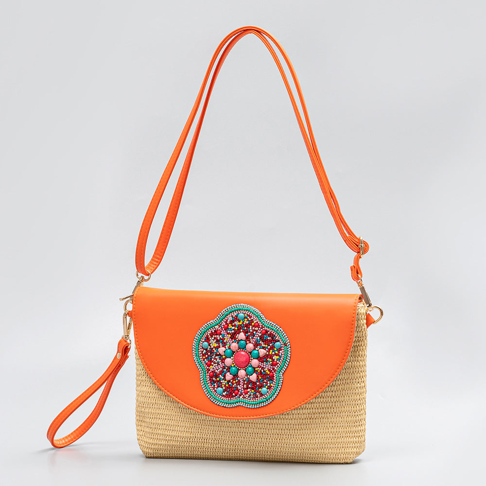 Artisanal Beaded Crossbody Bag 2881 Orange