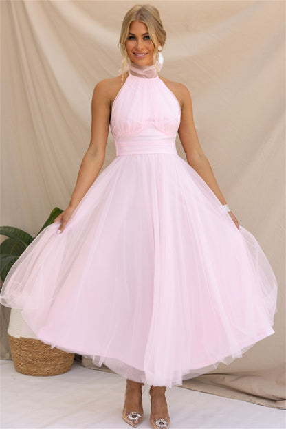 Back Bow Dress Tie Full-Length Tulle Dress 3002 Pink