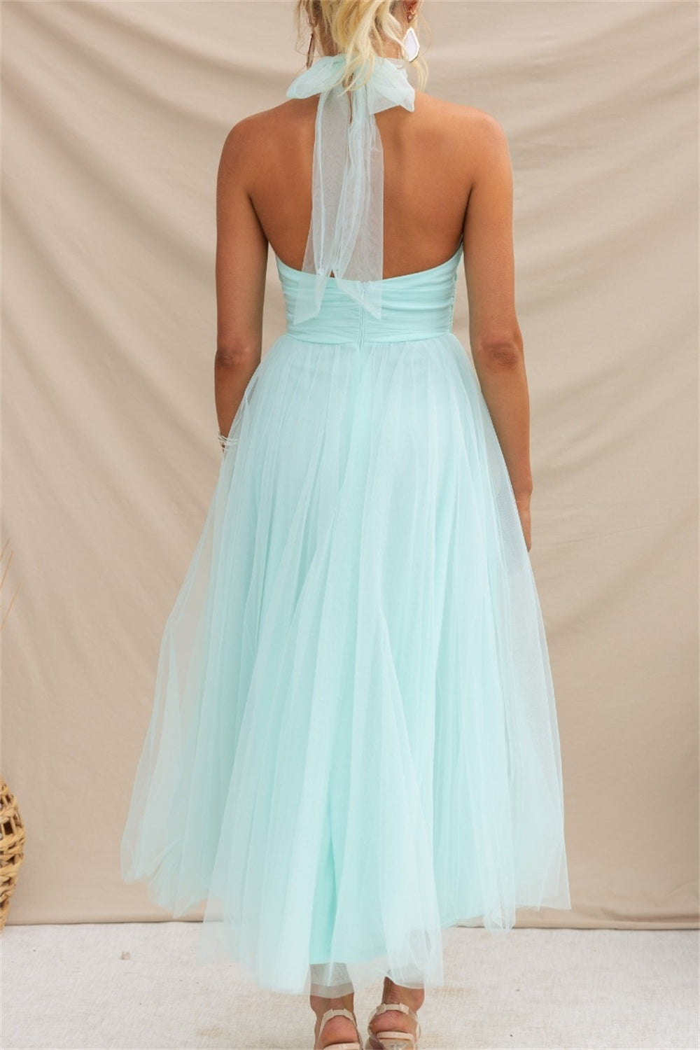 Back Bow Dress Tie Full-Length Tulle Dress 3002