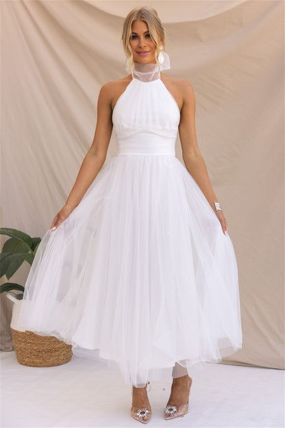 Back Bow Dress Tie Full-Length Tulle Dress 3002 White