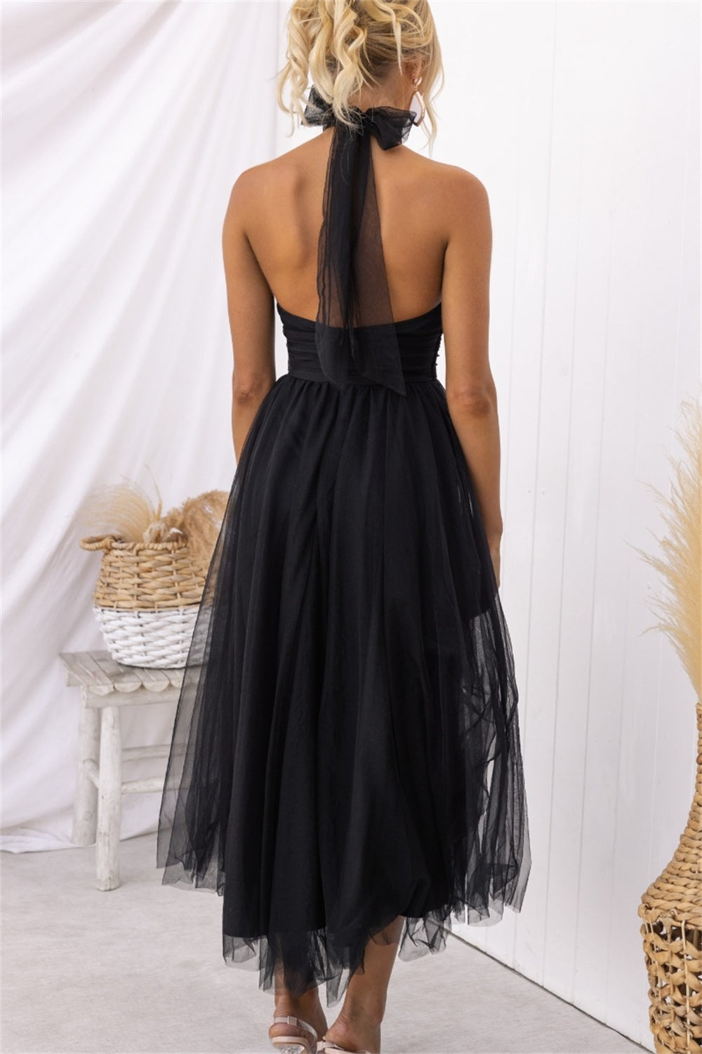 Back Bow Dress Tie Full-Length Tulle Dress 3002