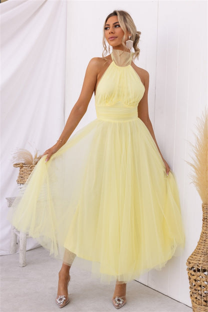 Back Bow Dress Tie Full-Length Tulle Dress 3002 Yellow