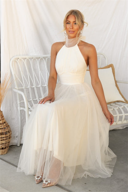 Back Bow Dress Tie Full-Length Tulle Dress 3002 Apricot