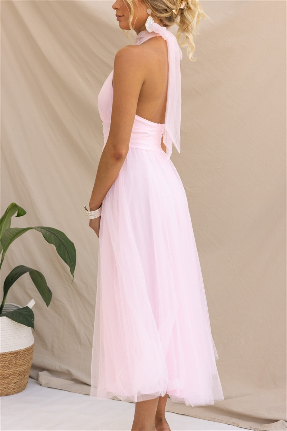 Back Bow Dress Tie Full-Length Tulle Dress 3002