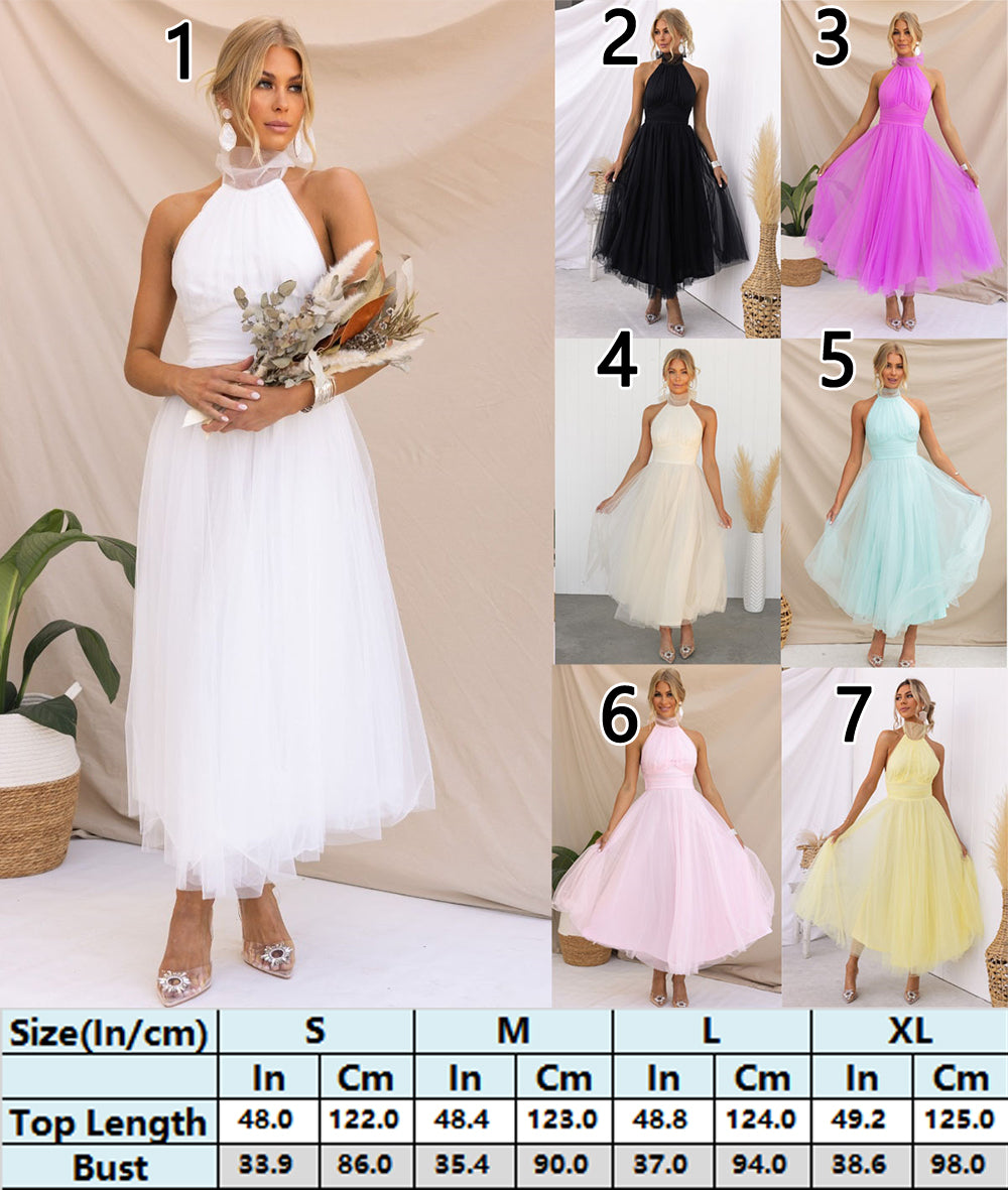 Back Bow Dress Tie Full-Length Tulle Dress 3002