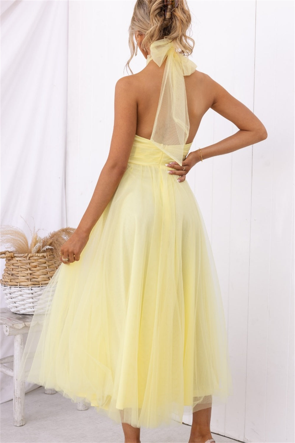 Back Bow Dress Tie Full-Length Tulle Dress 3002