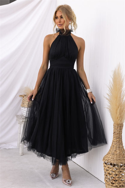 Back Bow Dress Tie Full-Length Tulle Dress 3002 Black