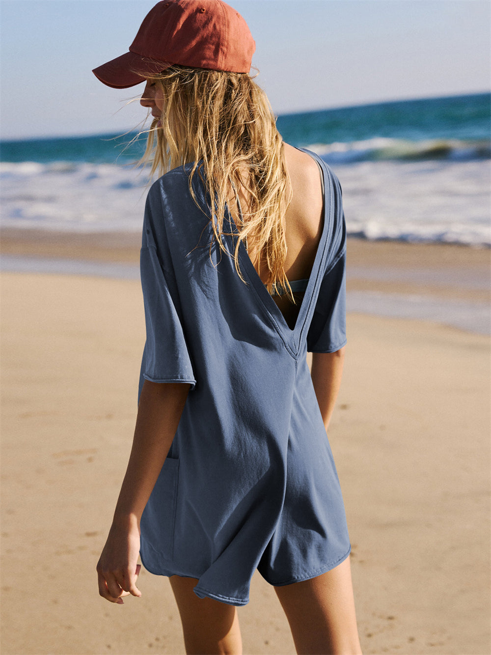 Back V-neck Beachside Romper With Pocket 2858