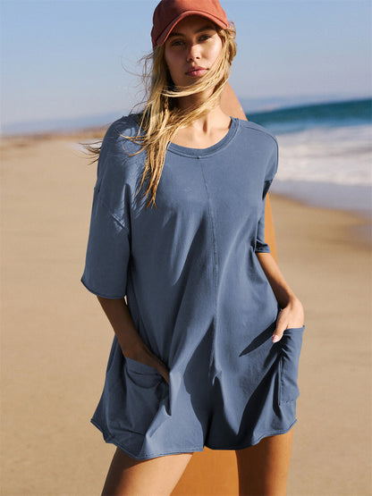 Back V-neck Beachside Romper With Pocket 2858