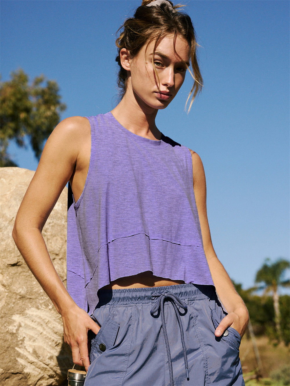 Baggy gym tops Muscle Tee asymmetrical hem tank tops for women 3018 Purple