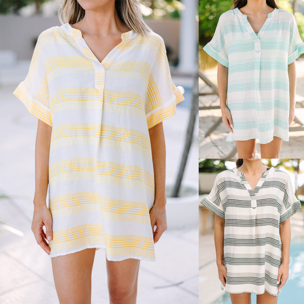 Beachside Lightweight Breeze Striped Blouse 2761 Mix Color