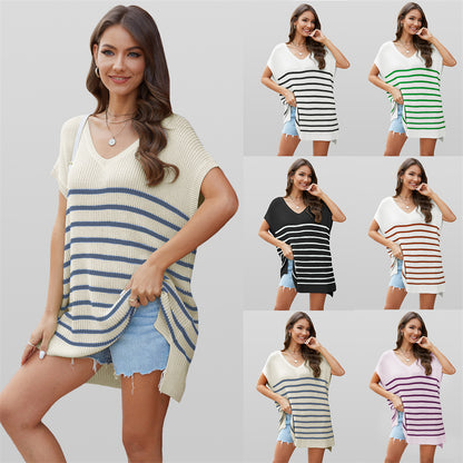 Beachside Stripes Oversized Knit Pullover 2789 Mix Color