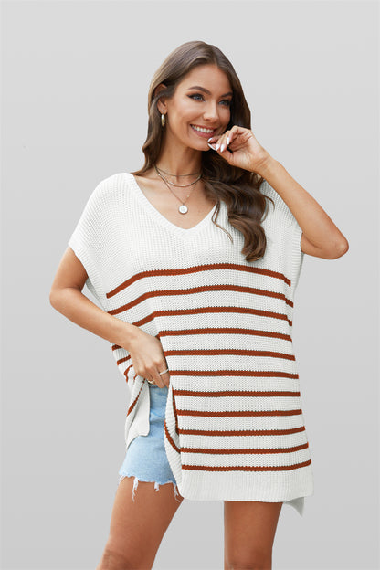 Beachside Stripes Oversized Knit Pullover 2789 Red