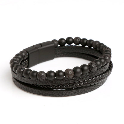 Beaded & Leather Multi-Texture Layered Bracele 2803