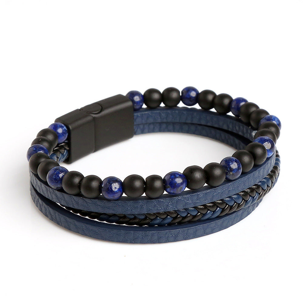 Beaded & Leather Multi-Texture Layered Bracele 2803