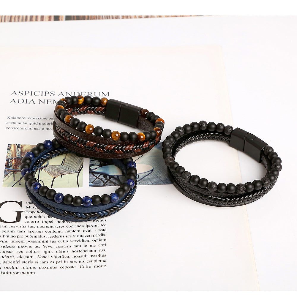 Beaded & Leather Multi-Texture Layered Bracele 2803