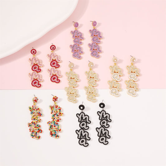 Beaded Love Letter MaMa Drop Earrings 2813