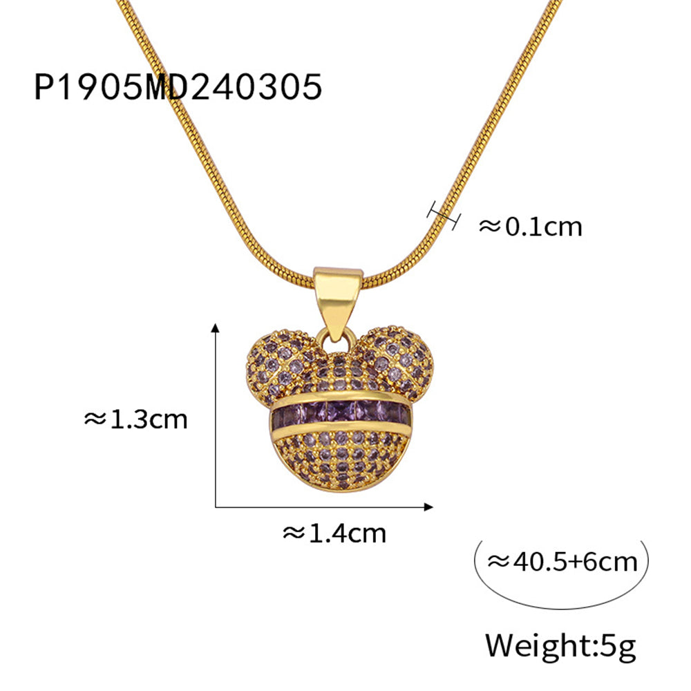 Bear Face Pendant Necklace 2911 Purple