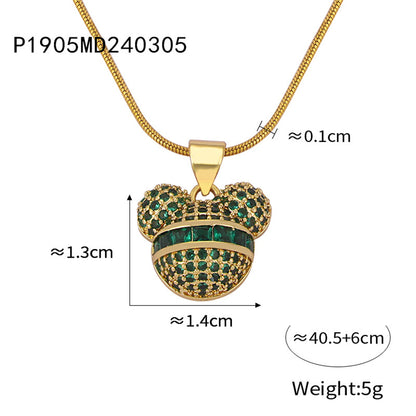 Bear Face Pendant Necklace 2911 Green