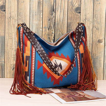 Bohemian Fringe Shoulder Bag with Geometric Patterns 2860