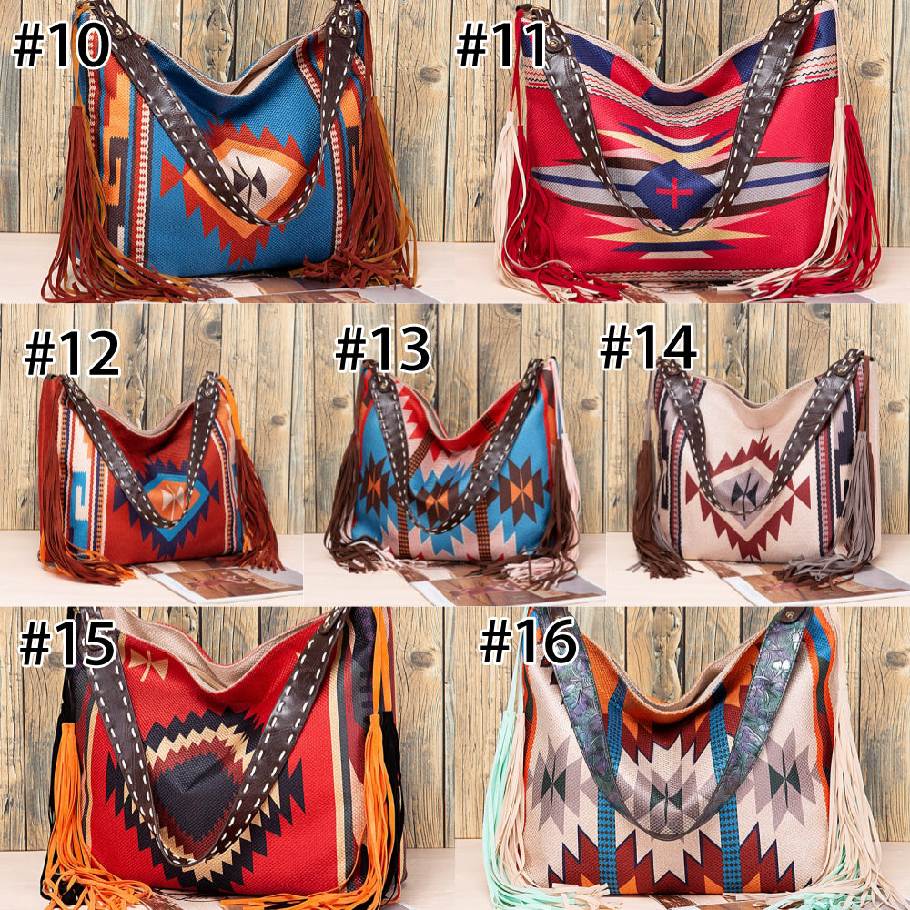 Bohemian Fringe Shoulder Bag with Geometric Patterns 2860