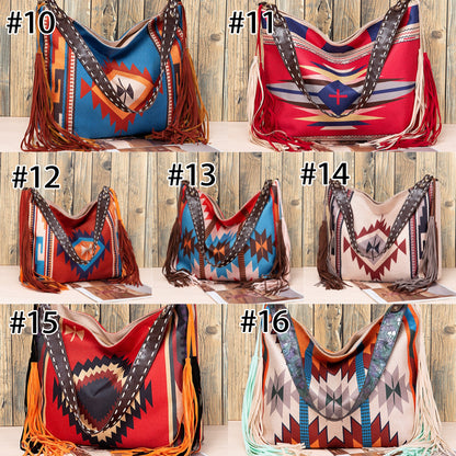 Bohemian Fringe Shoulder Bag with Geometric Patterns 2860