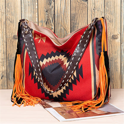 Bohemian Fringe Shoulder Bag with Geometric Patterns 2860