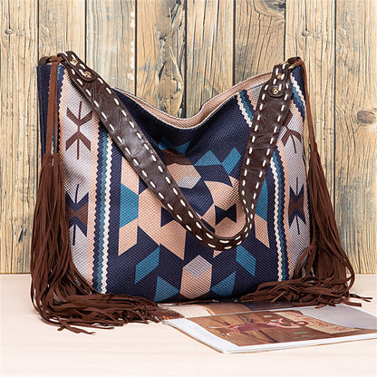 Bohemian Fringe Shoulder Bag with Geometric Patterns 2860