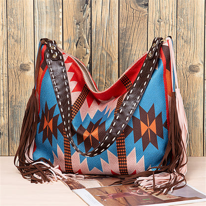 Bohemian Fringe Shoulder Bag with Geometric Patterns 2860