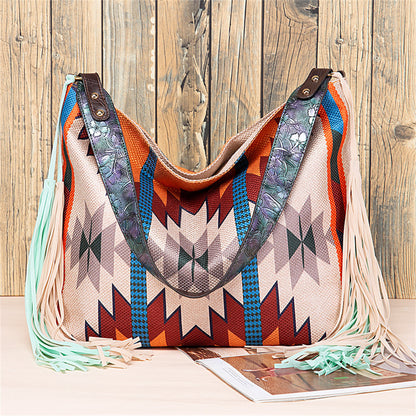 Bohemian Fringe Shoulder Bag with Geometric Patterns 2860