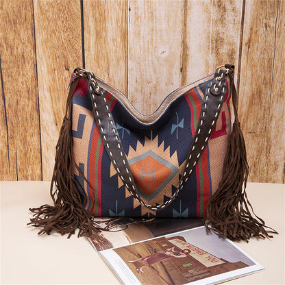 Bohemian Fringe Shoulder Bag with Geometric Patterns 2860