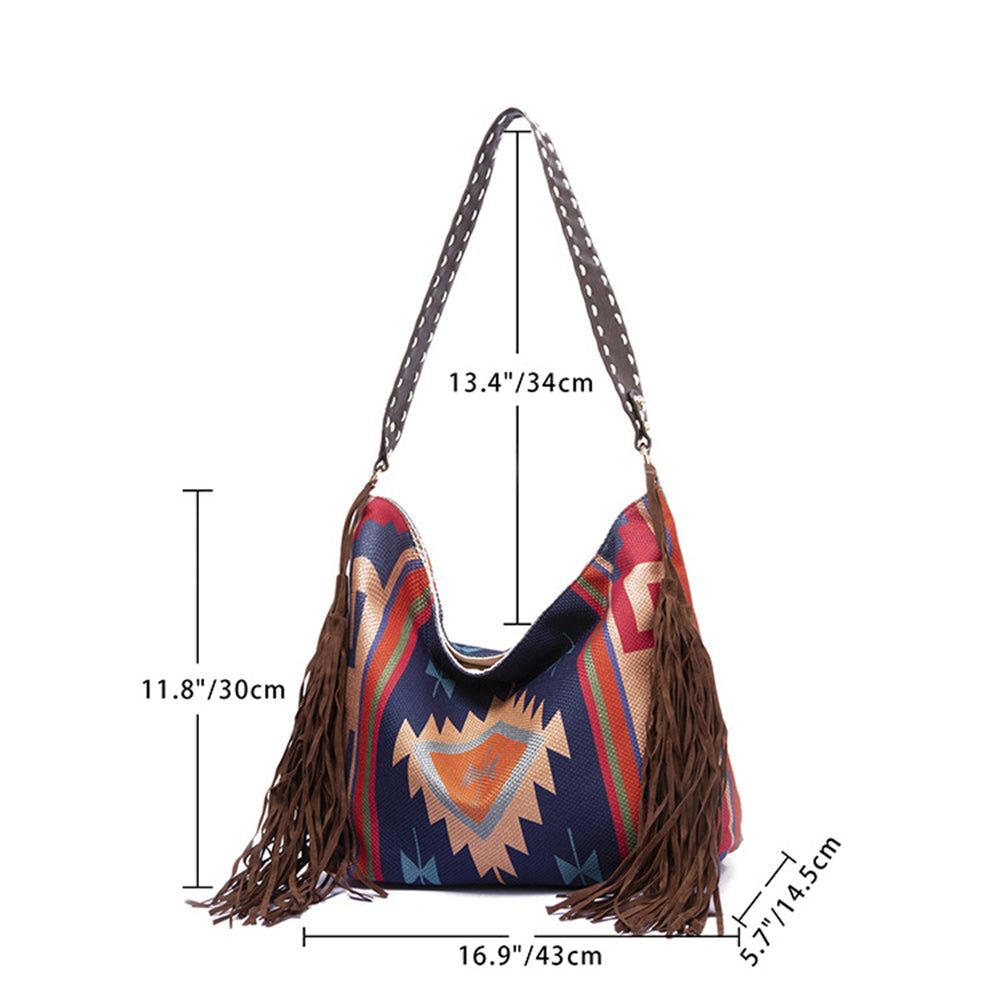 Bohemian Fringe Shoulder Bag with Geometric Patterns 2860