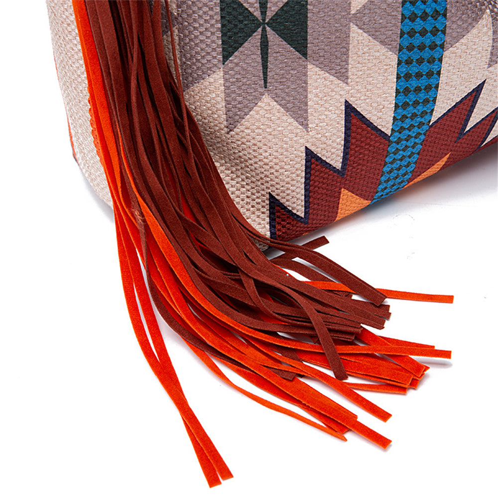 Bohemian Fringe Shoulder Bag with Geometric Patterns 2860