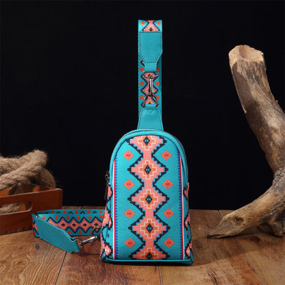 Bohemian Geometric Patterned Crossbody Sling Bag 2797 Blue