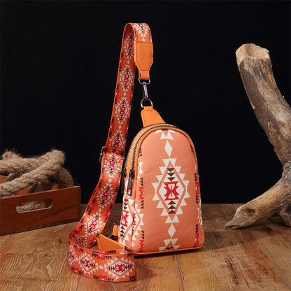 Bohemian Geometric Patterned Crossbody Sling Bag 2797 Orange