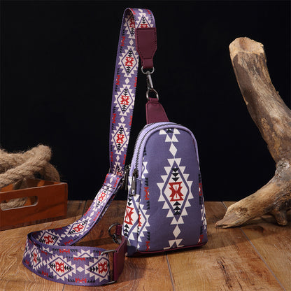 Bohemian Geometric Patterned Crossbody Sling Bag 2797 Purple