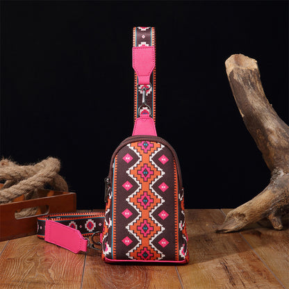 Bohemian Geometric Patterned Crossbody Sling Bag 2797 Rose red