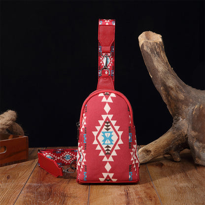 Bohemian Geometric Patterned Crossbody Sling Bag 2797 Red