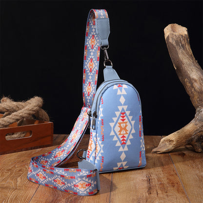 Bohemian Geometric Patterned Crossbody Sling Bag 2797 Baby blue