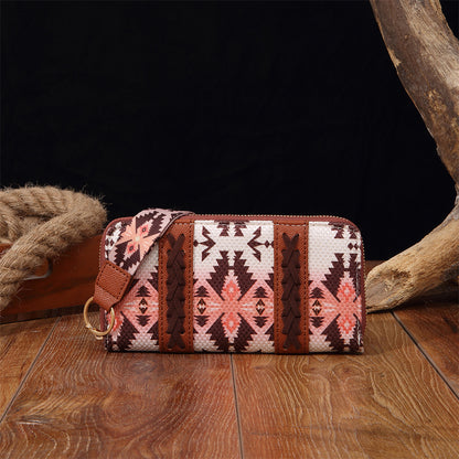 Bohemian Patterned Wallet with Zipper 2795 Brown