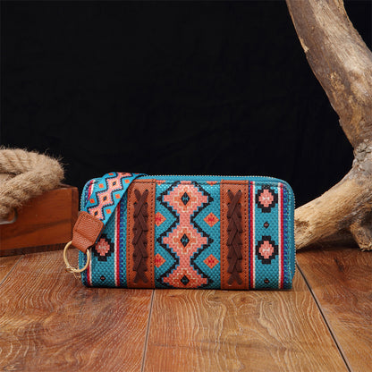 Bohemian Patterned Wallet with Zipper 2795 Blue