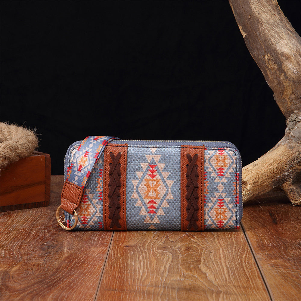 Bohemian Patterned Wallet with Zipper 2795 Baby blue