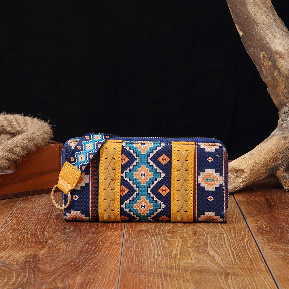 Bohemian Patterned Wallet with Zipper 2795 Yellow+Blue