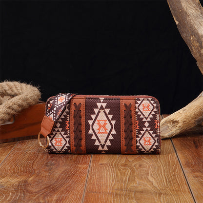 Bohemian Patterned Wallet with Zipper 2795 Dark brown