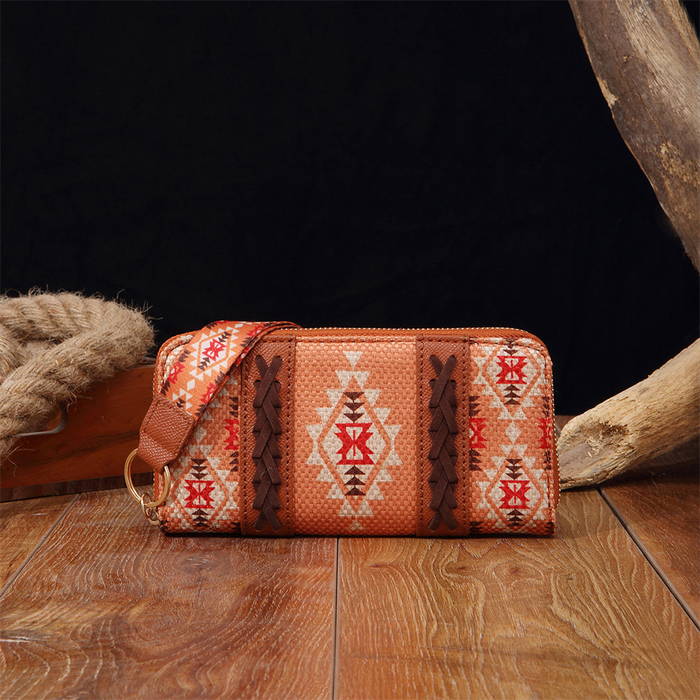 Bohemian Patterned Wallet with Zipper 2795 Orange